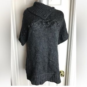 INTOWN GREY WOOL BLEND SWEATER - FOLD OVER NECK- SIZE L -SHORT SLEEVES- LARGE